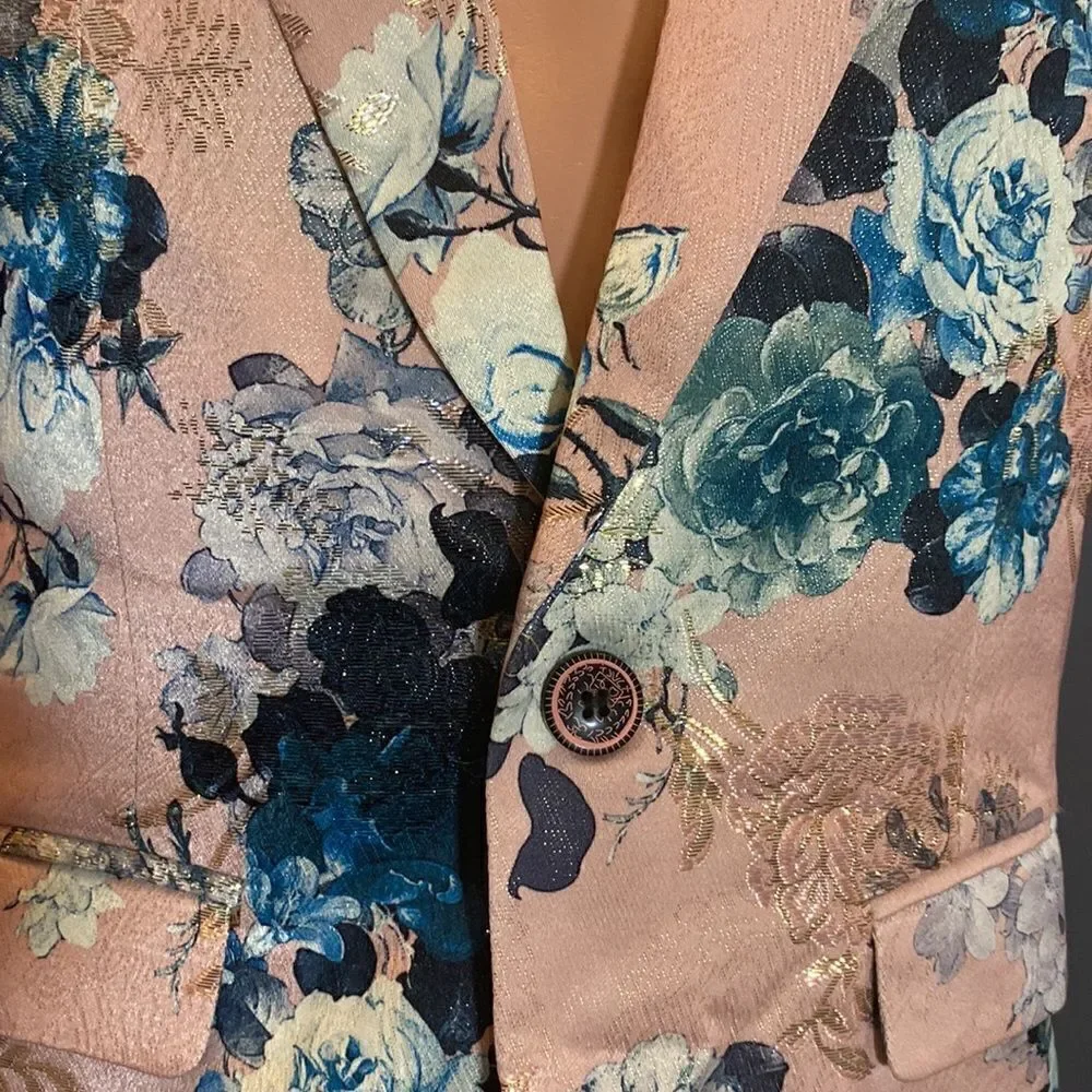 Men’s Floral Jacket Blazer Sports Coat Prom Party Formal Slim Fit Size 32 NWOT